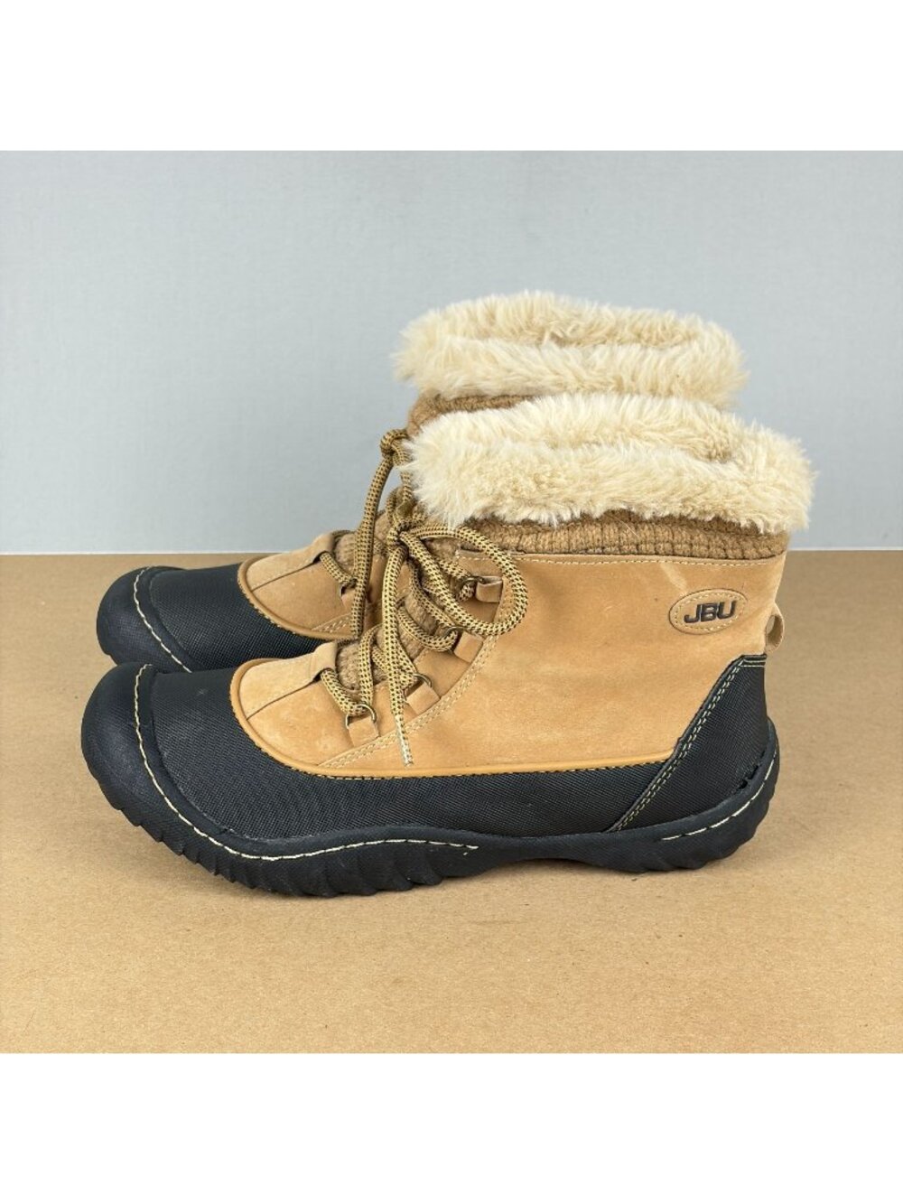 JBU Jambu Jane Faux Fur Lined Boots Womens 9 Tan Black Lace Up Waterproof